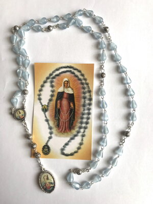 Ruženec k ucteniu sĺz Panny Márie bledomodrý + obrázok s modlitbou