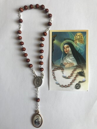 Ruženec  Sv. Rity hnedý + obrázok s modlitbou