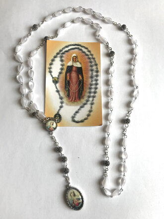 Ruženec k ucteniu sĺz Panny Márie biely + obrázok s modlitbou